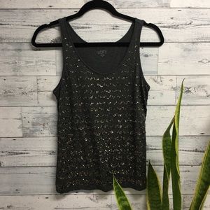 Loft gray/gold sequined sleeveless tank top.